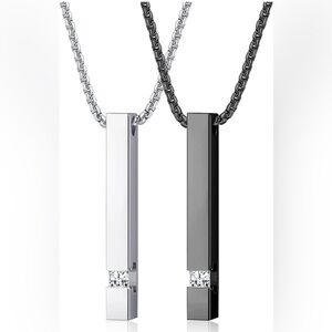 Stainless Steel Bar Pendant Necklace for Men Women Couples Cuboid Silver/Black